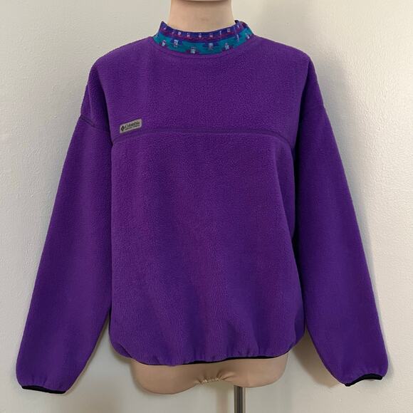 Vtg Columbia Sportswear Fleece Pullover XL Womens Purple Sweatshirt 90s Aztec - Picture 1 of 6